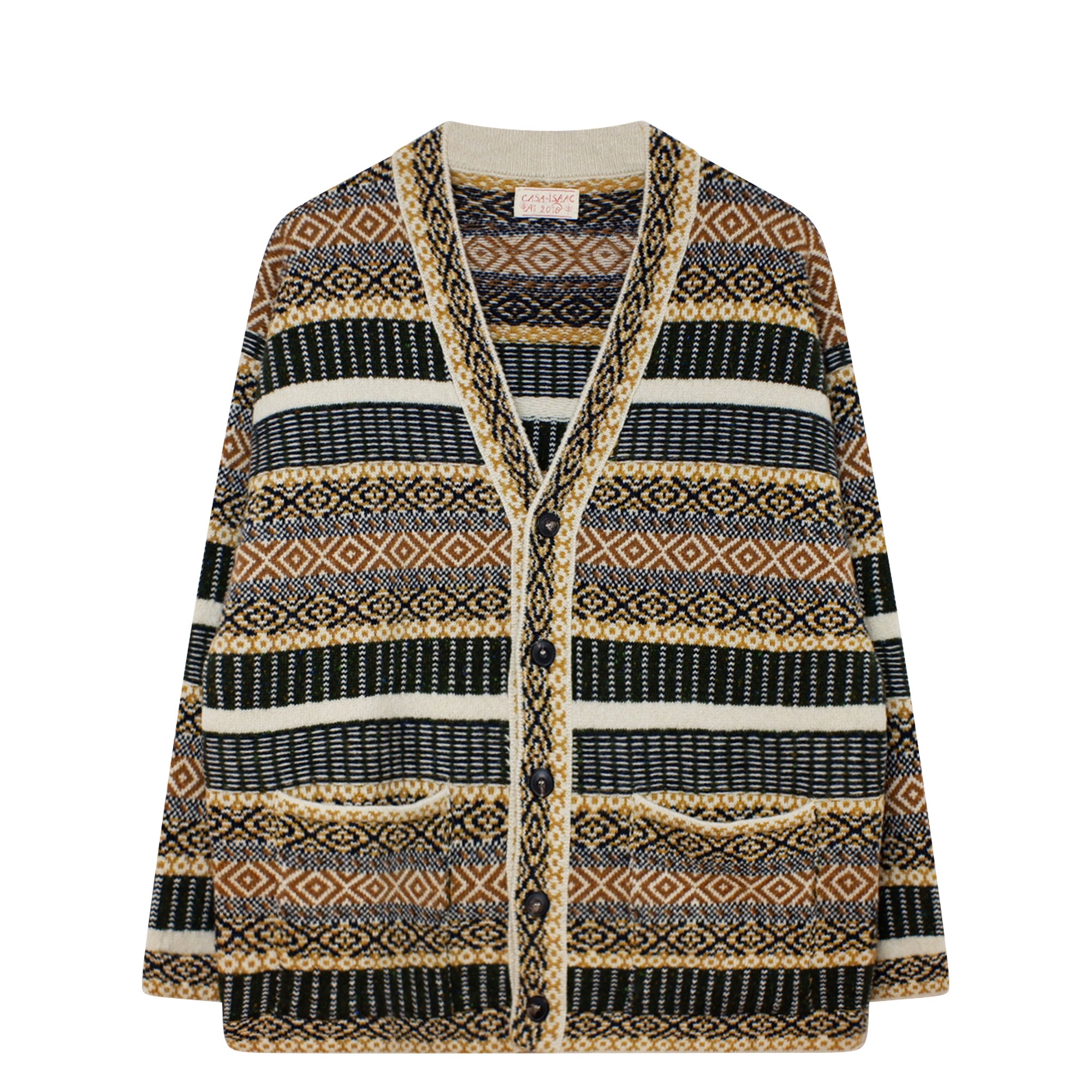 Shawl Collar Cardigan Folk Ocher-Green