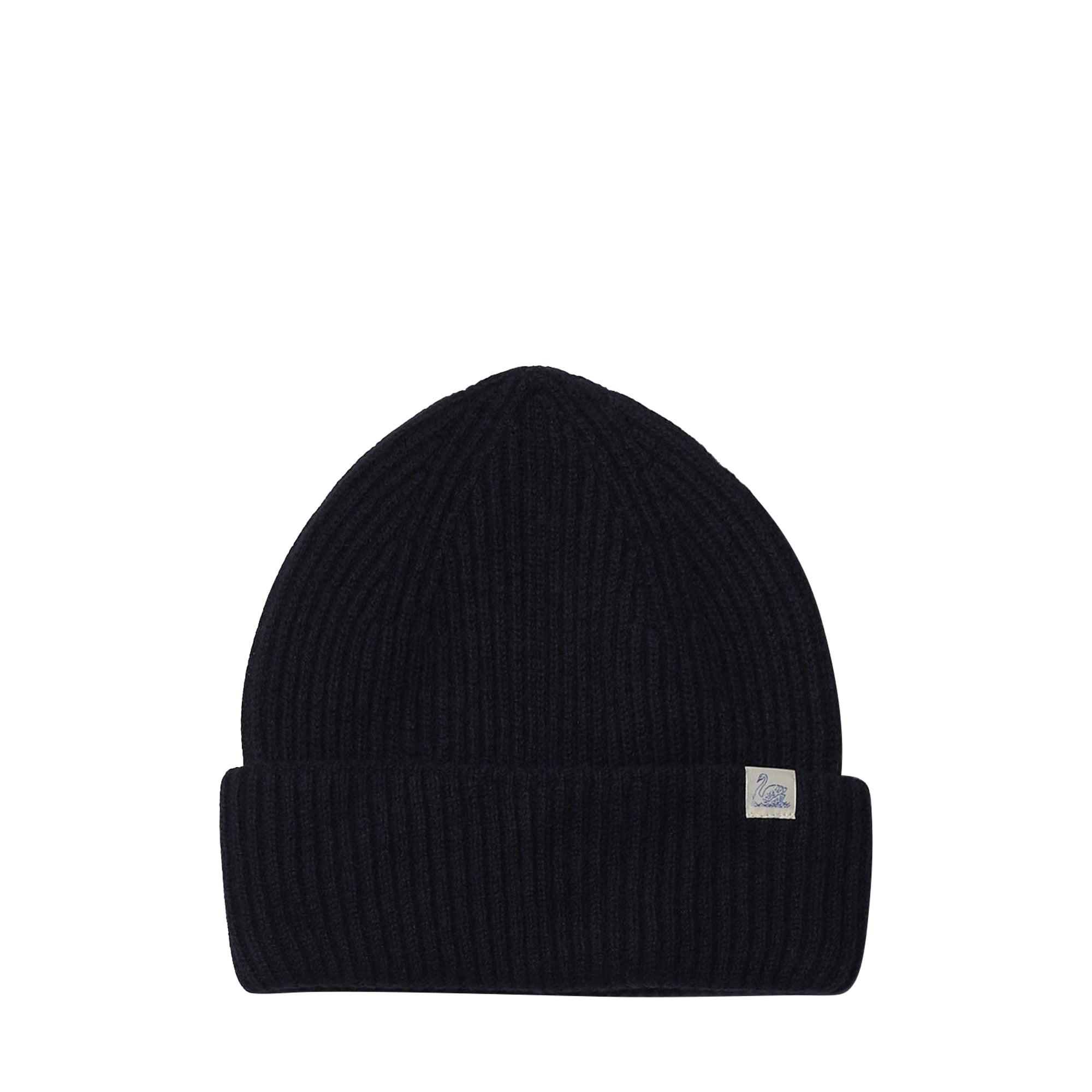 Beanie Ribbed Merino Wool Cashmere Silk Dark Navy