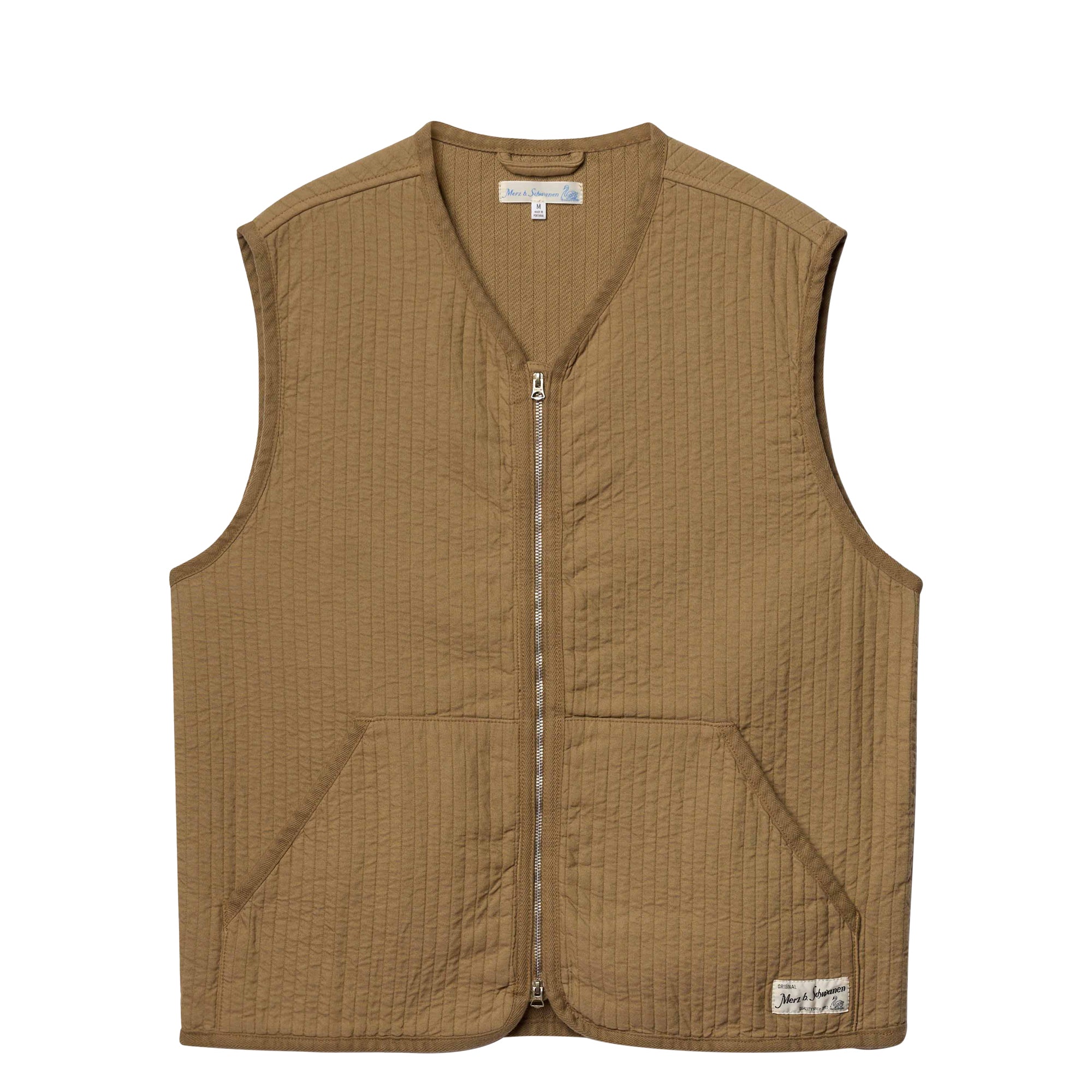 Padded Cotton Zip Vest Dusted Khaki