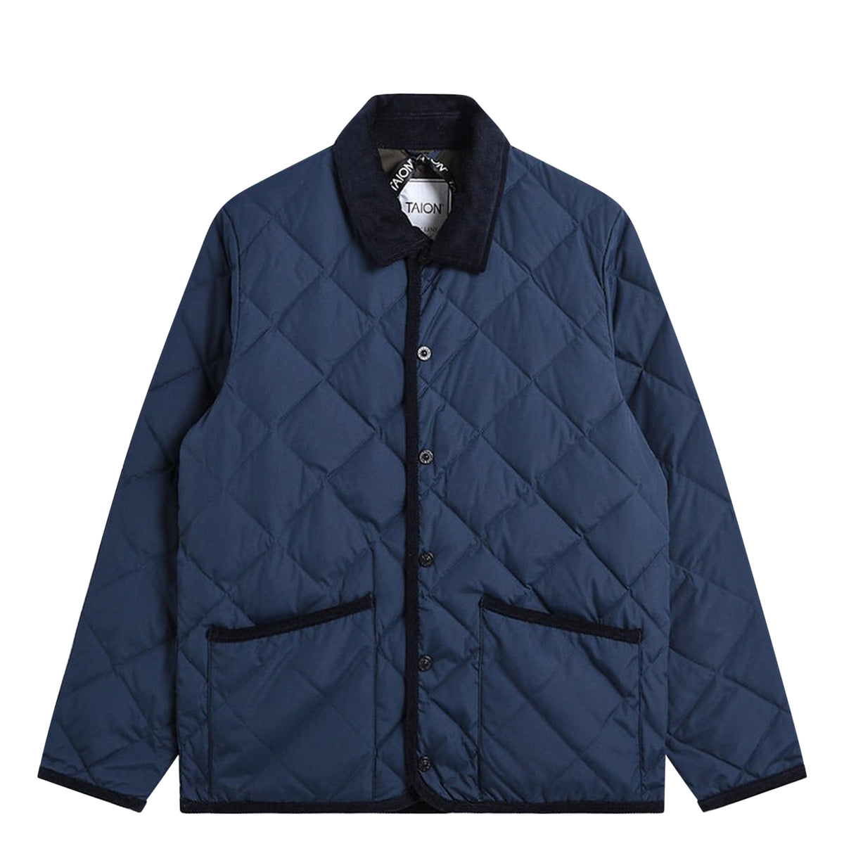 Piping Collared Down Cardigan Navy