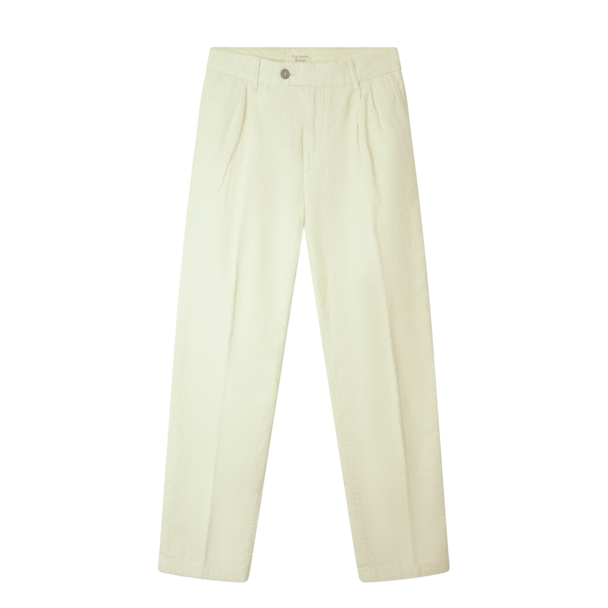 Damask Corduroy Wide Pleat Chino Cream