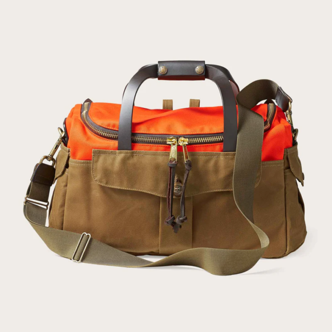 Filson Heritage Sportsman Duffle Bag in Orange/Dark Tan Borsone Outdoor