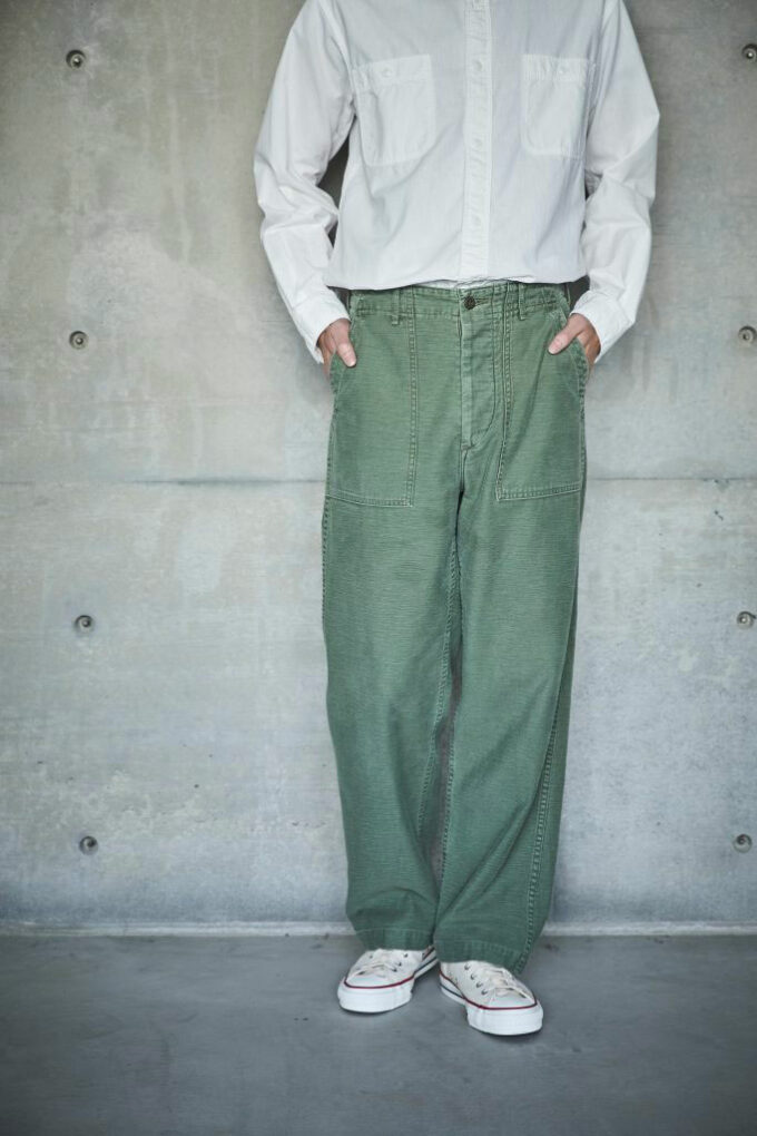 pantalone verde militare vintage in sateen fatique pant regular