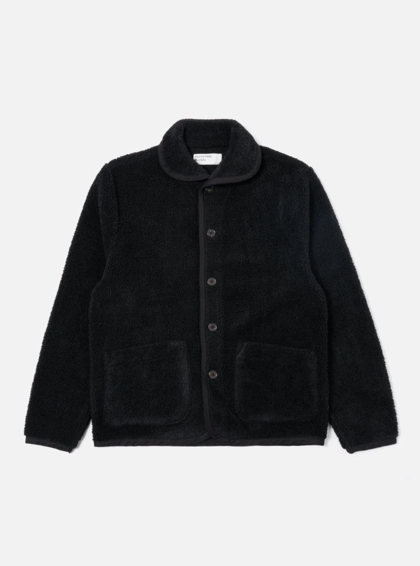 Universal Works Lancaster Jacket Giacca in Mountain Fleece Black