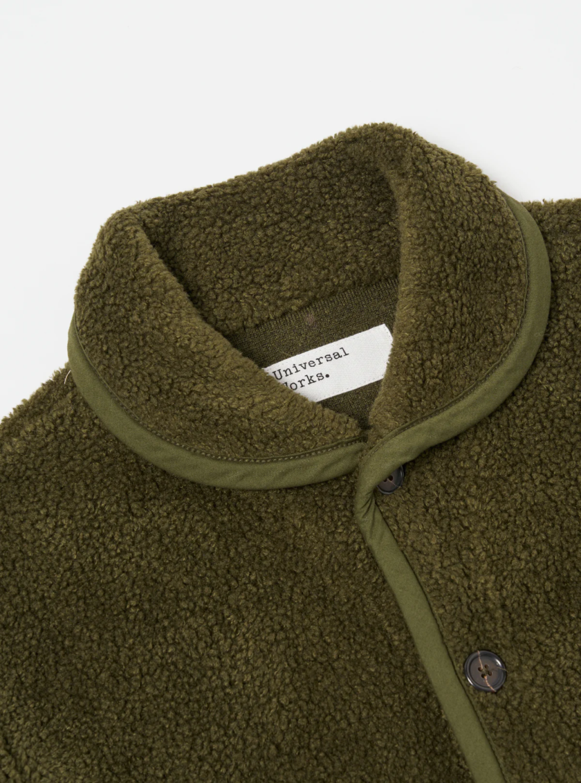 Universal Works Lancaster Jacket Giacca in Mountain Fleece Olive