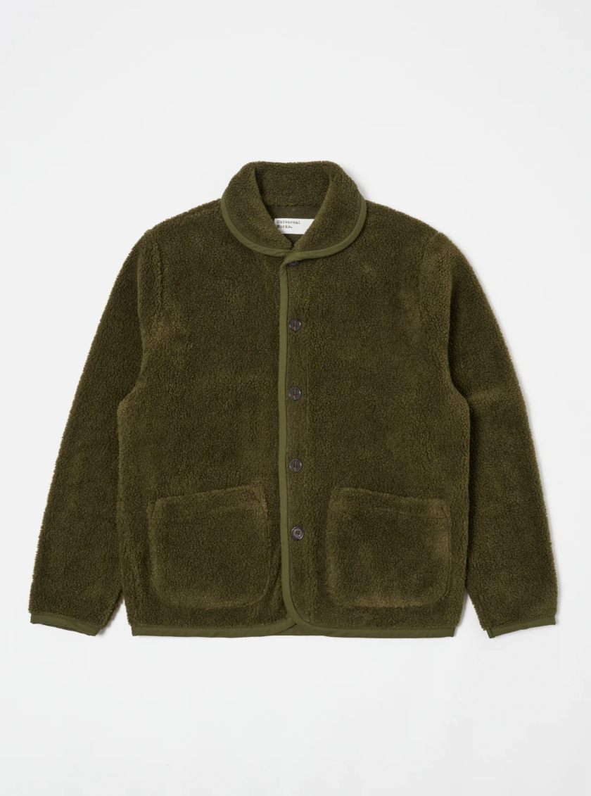 Universal Works Lancaster Jacket Giacca in Mountain Fleece Olive