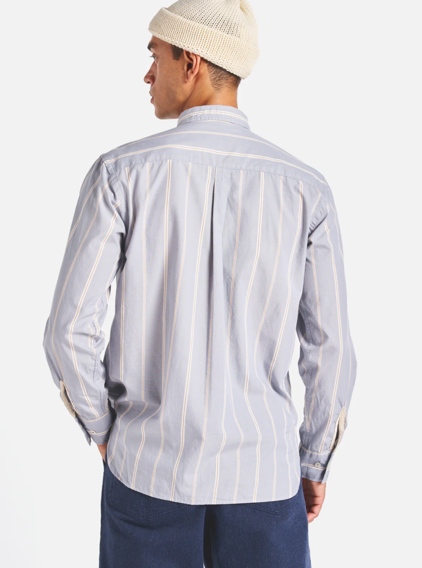 Universal Works Lazy Day Shirt Camicia a righe Blue Sidney Stripe