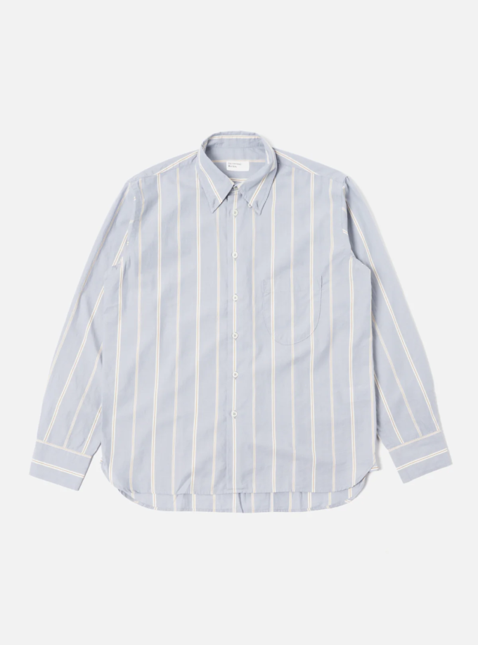 Universal Works Lazy Day Shirt Camicia a righe Blue Sidney Stripe