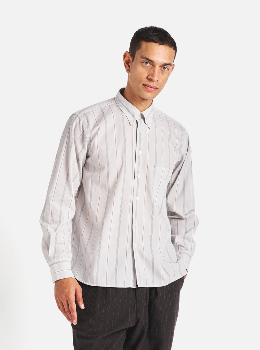 Universal Works Lazy Day Shirt Camicia a righe Ecru Sydney Stripe