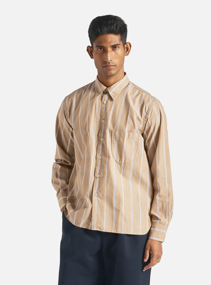 Universal Works Lazy Day Shirt Camicia a righe Sand Sidney Stripe