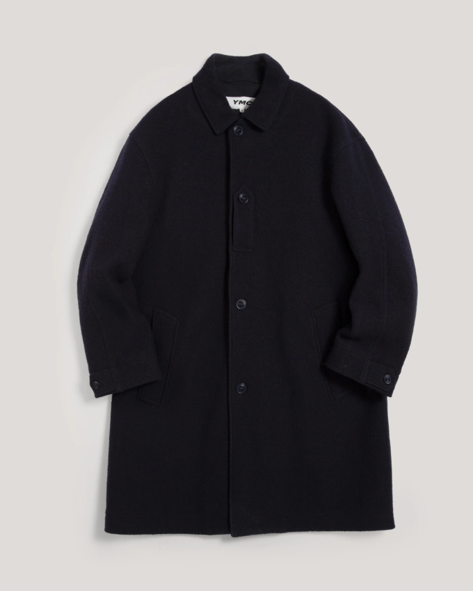 YMC Sgt Rock Coat in Navy Cappotto Lungo in Lana